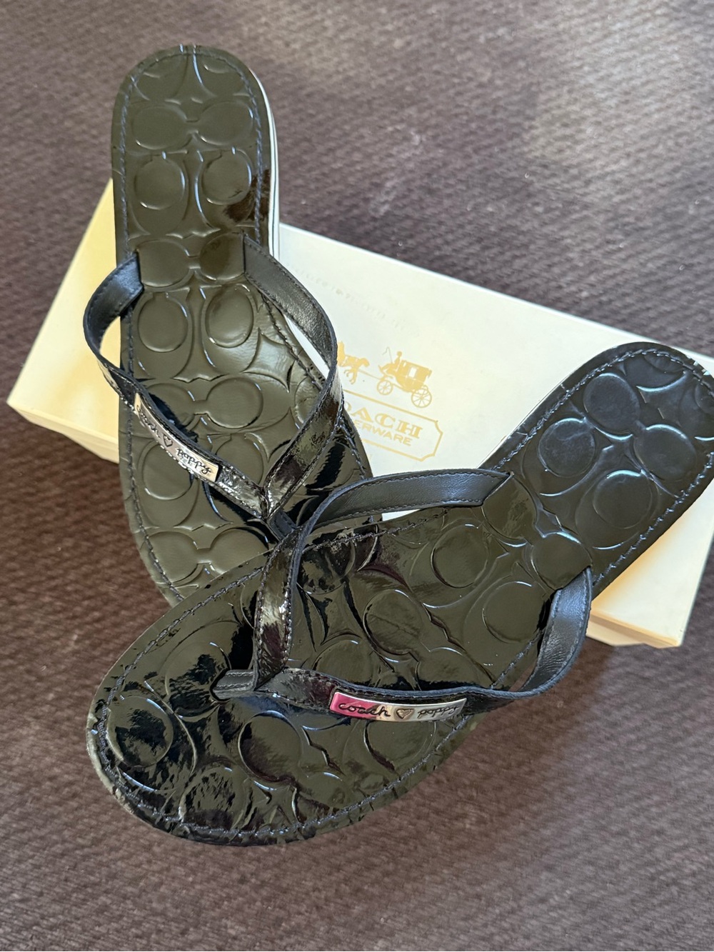 Coach Black Patent Poppy Thong Sandals - Picture 3 of 5